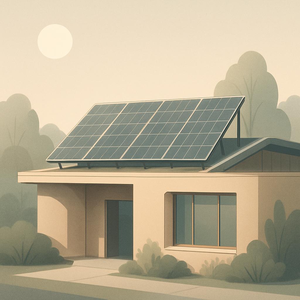 Un solar fotovoltaico doméstico en un día soleado.